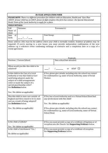 In Year Application Form New 2024