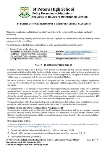2026 2027 Admissions Policy