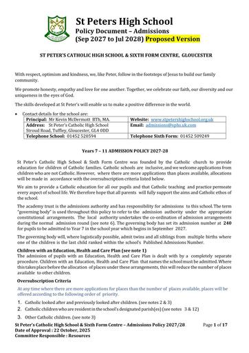 2027 2028 Proposed Policy for Consultation