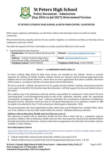 2026 2027 Admissions Policy
