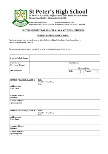 In Year Appeal Request Form