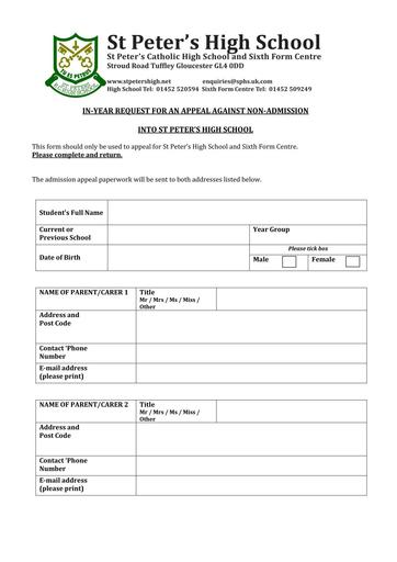 In Year Appeal Request Form
