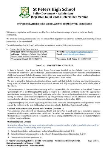 2025 2026 Admissions Policy